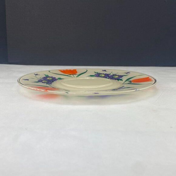 Hand Painted Glass Serving Plate Orange Purple Flowers - Picture 4 of 9